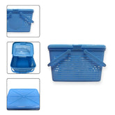 Blue plastic carry basket with lid